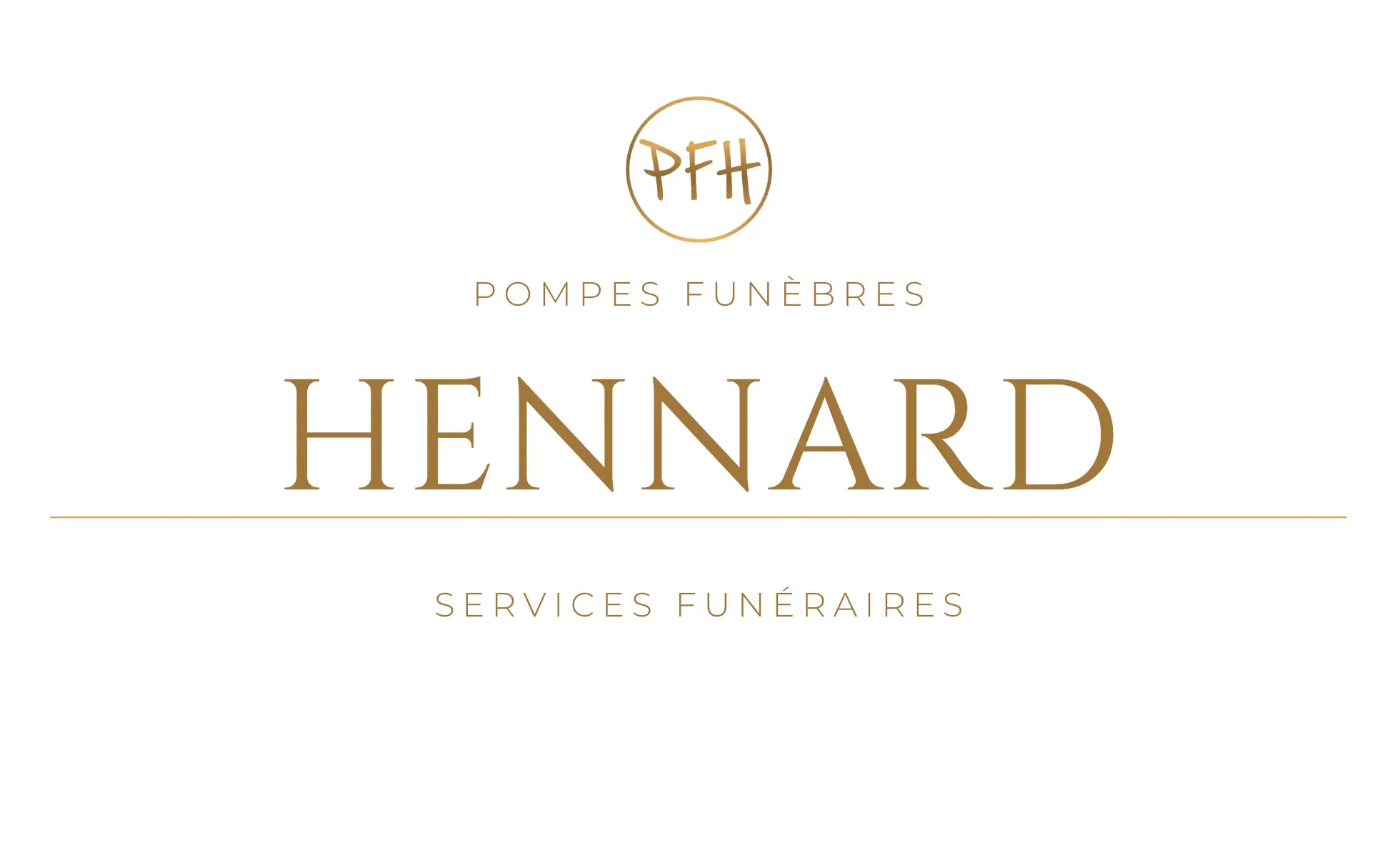 Logo officiel des Pompes Funèbres Hennard en lettres dorées.